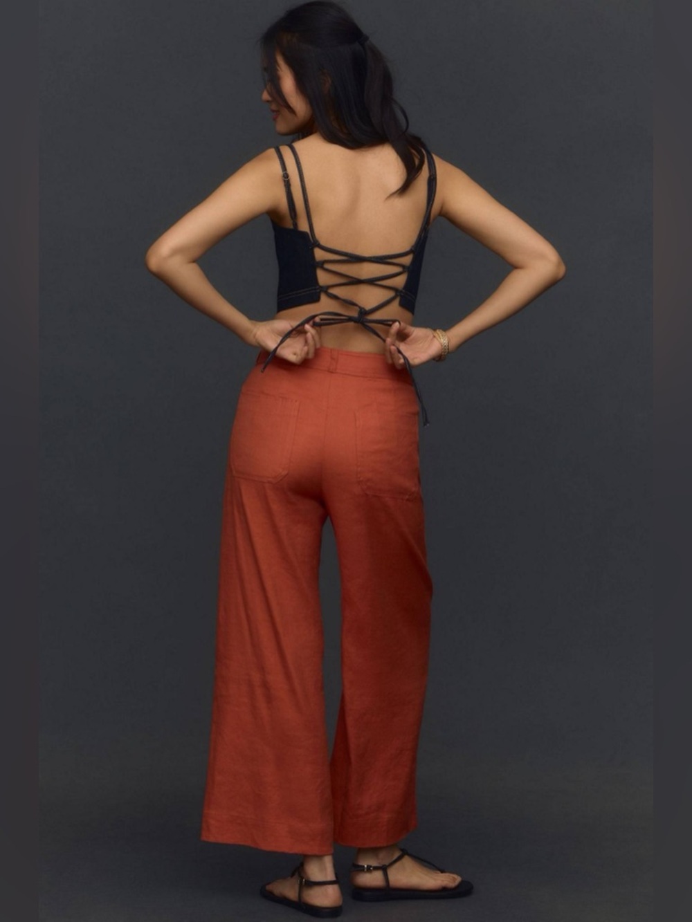Maeve Anthropologie Wide-Leg Ettie Colette orange/terracotta Pants 28 M 6 8 - Picture 2 of 13